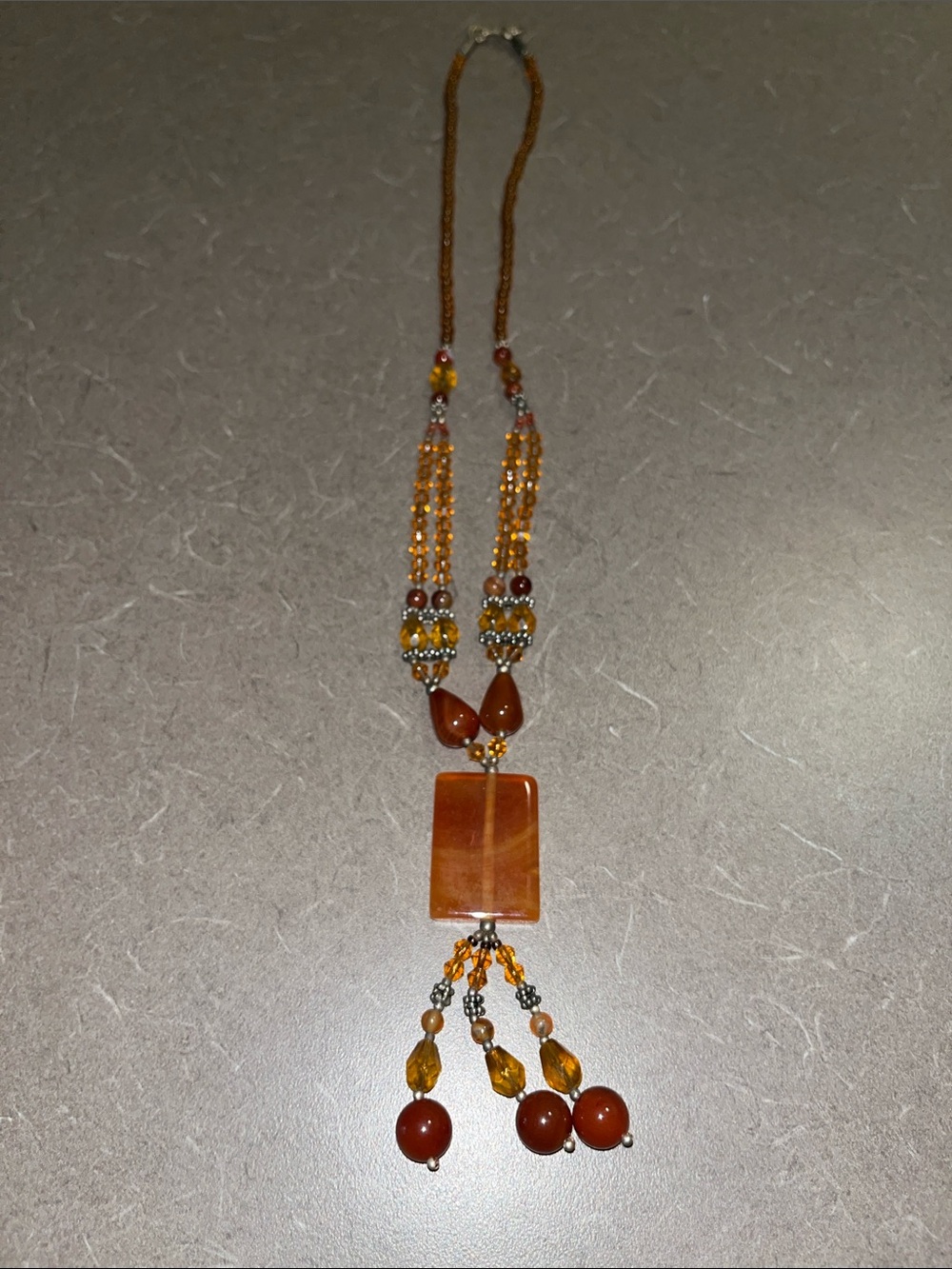Handcrafted Amber-Tone Beaded Pendant Necklace